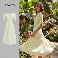Lovito Gaun Boho Wanita Lembut Renda Nyaman Musim Semi/Panas L137ED445