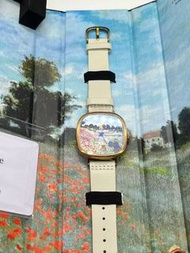 姬龍雪Guy Laroche Timepieces藝術系列腕錶-莫內 阿爾讓特依的罌粟花園 不鏽鋼錶殼 義大利真皮錶帶