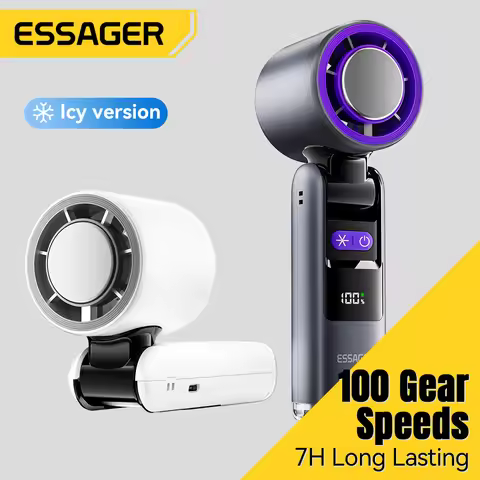 Essager USB Handheld Mini Fan Foldable Portable Fan 100 Speed Digital Display with Flashlight Refrig