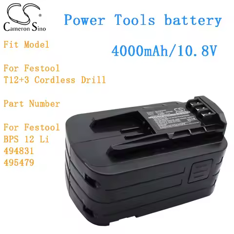 Cameron Sino 4000mAh Power Tools Battery for Festool T12+3 Cordless Drill BPS 12 Li 494831 495479