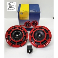 100% HELLA SUPER TONE HORN SET W/RELAY 12V 3AG 003 399 801 RED