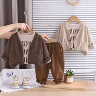 Premium 3in1 Boys' Cardgian Set Cardigan T-Shirt Brown Power JB Long Pants Chinese New Year Clothes 