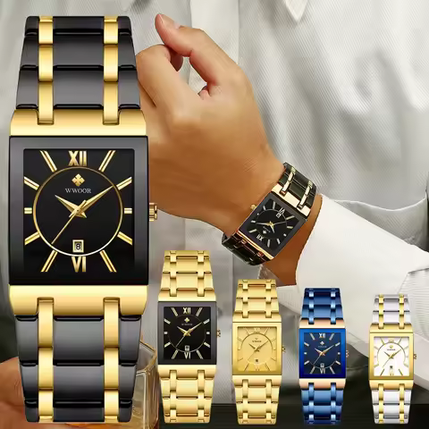 WWOOR 2024 Fashion Mens Watches Top Brand Luxury Wrist Watch Quartz Square Waterproof Geneva Design 