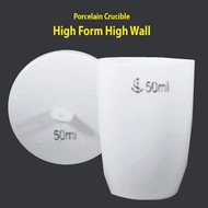 READY STOCK Porcelain Crucible High Form High Wall 25ml–50ml | Lab Ceramic Crucible