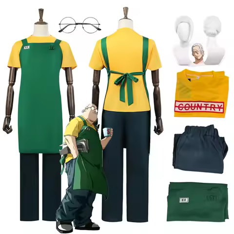 Anime Sakamoto Days Taro Sakamoto Cosplay Costume Yellow Retired T-Shirt Green Apron Glasses Hallowe