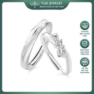 Nhẫn đôi bạc đeo nam nữ TLEE cặp nhẫn Nơ thắt đính đá trái tim ngọt ngào bạc Ý tự điều chỉnh size TL