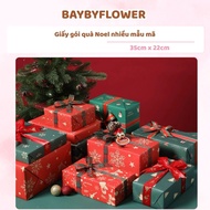 Christmas gift wrapping paper (35cm x 22cm), blue ribbon with Santa Claus motifs, plain ribbon