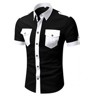 short sleeve men's shirts, Korean style, basic color combination, extremely stylish and youthful - N