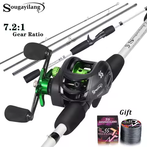 Sougayilang Fishing Rod Reel Combo 1.98m High Sensitivity Fiberglass Rod and 7.2:1 Gear Ratio Reel w
