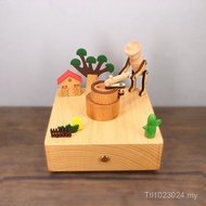 Puppet Carving Toy Pushing Live Electric Character Music Box Cartoon Pure Hand Solid Wood Music Box 