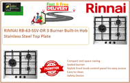 Rinnai RB-63SSV-DR 3 Burner Built-In Stainless Steel Top Plate Kitchen Hob / FREE EXPRESS DELIVERY