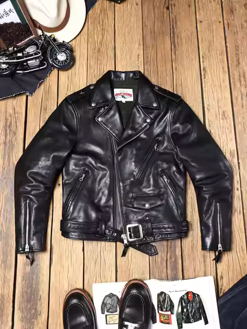Tailor Brando Italy Heavy Washed Full Grain Cowhide 613 Double Rider Men's Short Leather Biker Leath