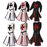 Manduo Halloween Costume Medieval Corset Coat Crusader Split Stitching Men's Top cosplay Costume 10.