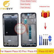 FWDGVY สำหรับ Xiaomi Poco X3 Pro/poco X3 / Poco X3 NFC แผงหน้าปัดโครงหน้ากากกลางเครื่องรองรับหน้าจอ LCD ซ่อมแผ่นกลาง + เครื่องมือซ่อม