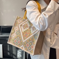 Large-capacity Commuter Tote Bag New Retro Cotton and Linen Shoulder Bag Ethnic Style Handbag