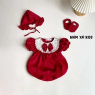 (3-12kg) Body Đỏ Đô NHÍM XÙ KIDS Kèm Giày Và Nón Cho Bé Gái B021
