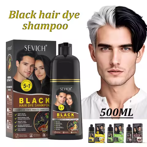500ml Black Dyed Shampoo Instant Dye Covers Natural Gray Hair Shampoo Black Hair Dye Herbal Ginseng 