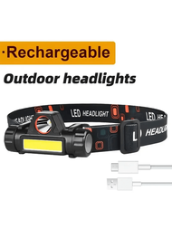 便攜式mini強大led頭燈xpe+cob Usb可充電頭燈內置電池防水頭燈