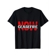 Ceasefire NOW Graphic T-Shirt - Distressed Protest Design Cotton Heavyweight Tee, Black Crewneck Sho