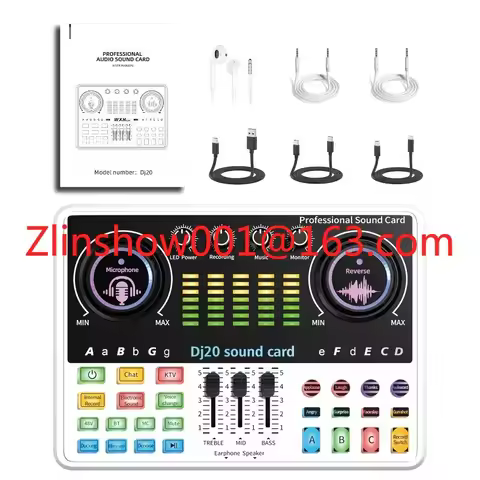 DJ20 Full Set Mobile Phone Live Streaming Karaoke Sound Card 48V Capacitive Microphone Audio Mixer L