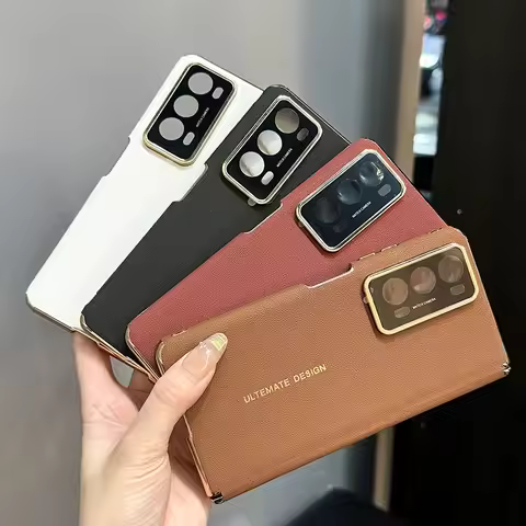 Lens Protection For Honor Magic V2 Case Leather Golden Frame Hinged Cover