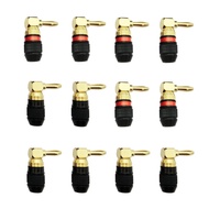 KCT 24K Real Gold Plating Right-Angle Speaker Banana Plugs Fast Lock 6 Pairs(6 red +6 Black) Quick C
