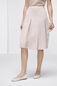 G2000 - 女士 蕾絲加百摺設計縐紗裙 (淡粉色)