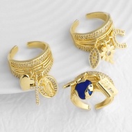 Crystal Cross Virgin Mary Rings Statement Women Rings Gold Plated Passport Travelling Rings rigq74
