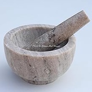 Stones And Homes Indian Brown Mortar and Pestle Set Big Bowl Marble Herbs Spices Stone Grinder for Home and Kitchen 5 Inch Polished Robust Round Stone Molcajete Herbs Spices - (13 x 7 cm)