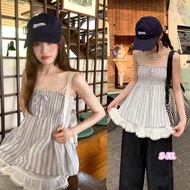 Anna Women's Striped Camisole With Ruffles Design With A Tie To Emphasize Proportions Emphasizing Si