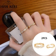 HANKOU-Women's Titanium Ring Set 2Pcs Anti-Rust Korean Aesthetic Women's Ring Adjustable Size C-21
