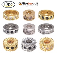 Beebeecraft 10pcs Brass Micro Pave Cubic Zirconia Spacer Beads Flat Round Platinum for Jewellry Making