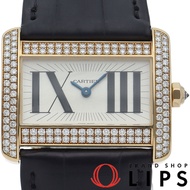 卡地亞迷你坦克系列腕錶，鑲鑽錶圈，WA301471，18K黃金/皮錶帶，女士腕錶，銀色，拋光，成色極佳 [二手]