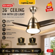 Elmark BEE FAN 36" Remote Ceiling Baby Fan with LED Light (Black & AB) Kipas Siling Lampu