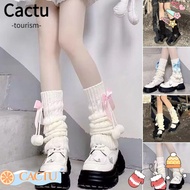 CACTUS Knitted Leg Warmers, Lolita Thermal Pom-pom Leg Warmers, Fleece Lined Bowknot Leg Covers