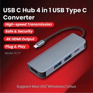 USB C Hub 4 in 1 USB Type C Converter with 4K HDMI 2 USB 3.0 Gigabit HDMI for MacBook Pro USB-C Adapter (TC-17)