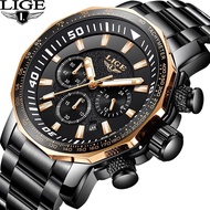 {Aishang watch industry}LIGE 3ATM เหล็กเต็มรูปแบบของผู้ชายนาฬิกาควอตซ์กันน้ำ