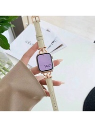 1pc Elegante Correa de Cuero Delgada Beige Compatible con Apple Watch para Mujer Deporte Delgado 38mm 40mm 41mm 42mm 44mm 45mm 49mm, Correa para Serie Ultra 9/8/7/6/5/4/3/2/1 SE