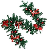 1.8M Christmas Garland Artificial Decorated Garlands with Green Pine Red Flowers Multicolor Baubles for Xmas Tree Stairs Fireplaces Garden Décor (Red)