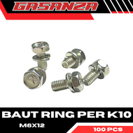 100 PCS - Baut Ring Per M6x12 Kunci 10/ Baut 10 + Ring Per Panjang 12mm