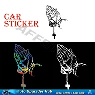 AFFOTOM Car Laser Stickers Rosary Gesture Cross Hand Gesture Waterproof Decorative Stickers motorcyc