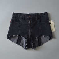 Middle-high waist sexy open file zipper denim shorts Slim show thin flash