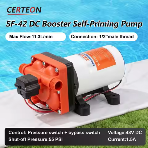 SF-42 RV Water Pump 11.3L/min 55 PSI 48V Diaphragm Pump High Pressure Self Priming for Marine Boat w