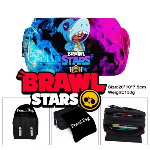 Anim Brawl Stars Pencil Bag Large Capacity Double Zipper Canvas Stationery Box Kawaii Wallet Storage