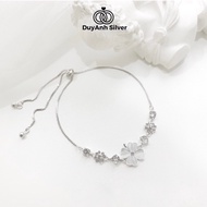 DUYANH SILVER women's SILVER bracelet with 4-leaf clover sewn with real SILVER drawstring