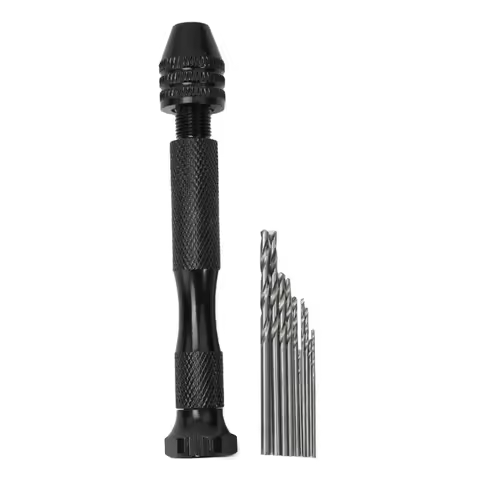 1pc Black Mini Hand Drill With 10pc 0.5mm-2mm Drill Bits Set For Models Hobby DIY Wood Woodworking D