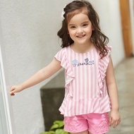 [Pink Nana Children's Clothing] Children Short-Sleeved Girls Short T Summer Chiffon Lotus Leaf Top S