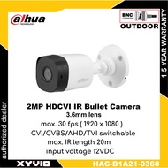 DAHUA HAC-B1A21P-U 2MP 3.6mm 1920 x 1080 HDCVI IR Bullet Indoor Camera HAC-B1A21-0360 Plastic Chasis