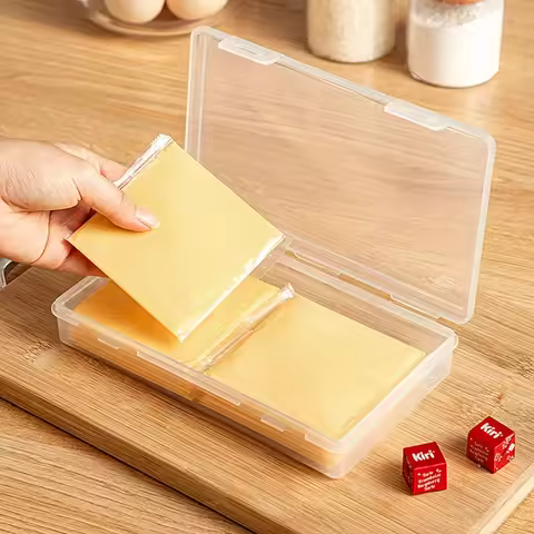 Cheese Storage Box Fridge Organizer for Sliced Cheese Garlic Ginger Fruit Butter Block with Flip Lid