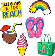 Decorations for Bag/Beach Bag,coconut water, ice cream, flip flops, rainbows, beach-5 Pack, Medium, Rubber